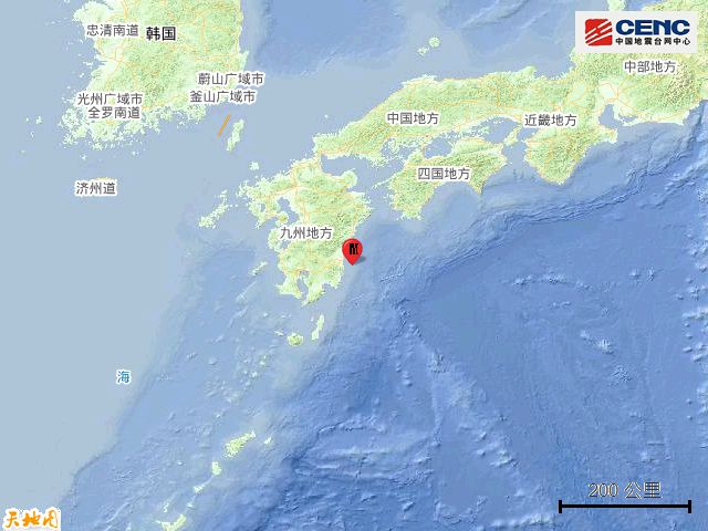 日本九州岛附近海域发生6.7级地震，发布海啸预警